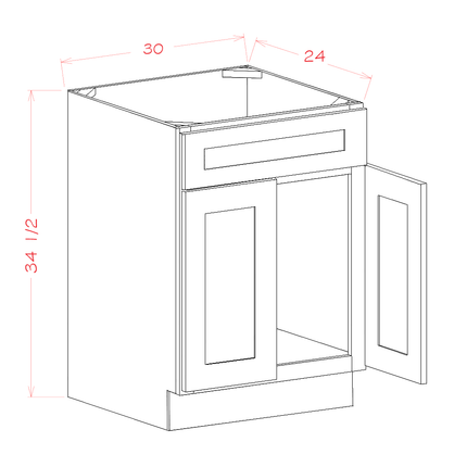 Ebony Shaker - Sink Base - 2 Door & 1 False Drawer - 30"W x 34-1/2"H x 24"D