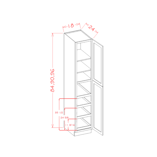 Grey Shaker - Tall - Shelf Pantry w/ 2 Door & 5 Shelf - 18"W x 96"H x 24"D