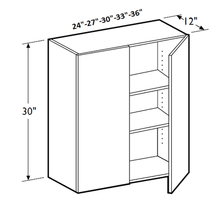 Light Grey Shaker - Standard Wall - 2 Door & 2 Shelf - 33"W x 30"H x 12"D