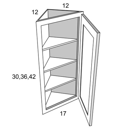 White Shaker - Corner Wall - Angle End w/ 1 Door & 2 Shelf - 12"W x 30"H x 12"D