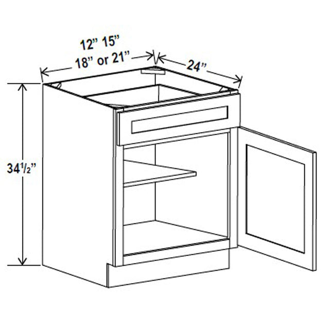 Ebony Shaker - Standard Base - 1 Door & 1 Drawer - 12"W x 34-1/2"H x 24"D