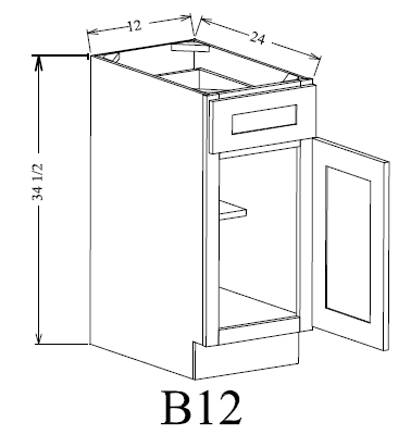 Light Grey Shaker - Full Height Base - 1 Door & 1 Shelf - 21"W x 34-1/2"H x 24"D