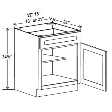 Slim White - Standard Base - 1 Door & 1 Drawer - 12"W x 34-1/2"H x 24"D