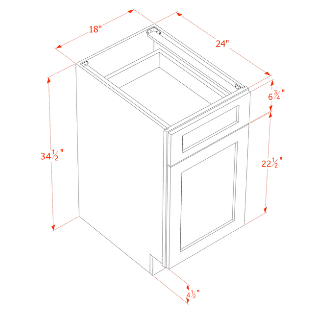 Grey Shaker - Pull Out Base - Trash Pull Out (Incl. 2 Basket) w/ 1 Drawer - 18"W x 34-1/2"H x 24"D