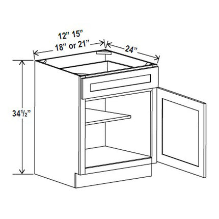 Grey Shaker - Standard Base - 1 Door & 1 Drawer - 18"W x 34-1/2"H x 24"D