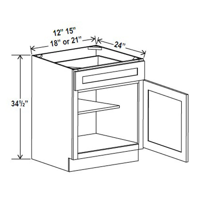 Grey Shaker - Standard Base - 1 Door & 1 Drawer - 18"W x 34-1/2"H x 24"D