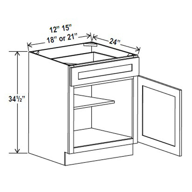 Grey Shaker - Standard Base - 1 Door & 1 Drawer - 21"W x 34-1/2"H x 24"D