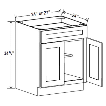 White Shaker - Standard Base - 2 Door & 1 Drawer - 33"W x 34-1/2"H x 24"D