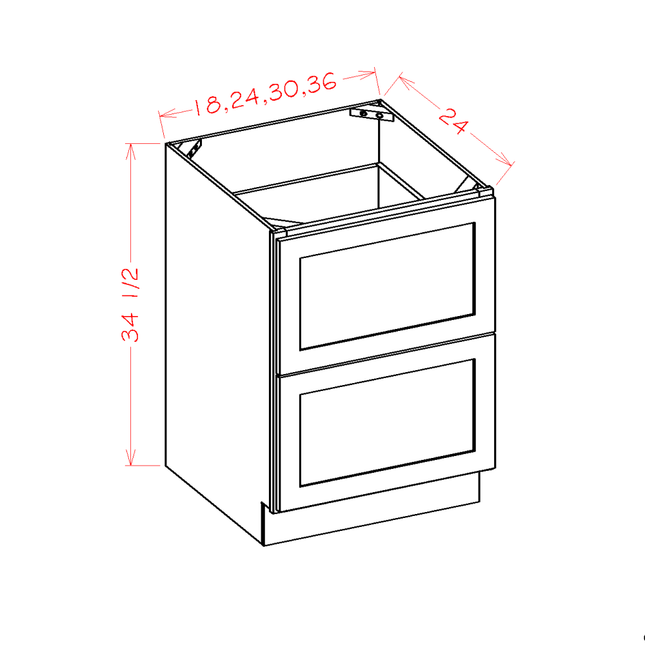 White Shaker - Drawer Base - 2 Drawer - 24"W x 34-1/2"H x 24"D