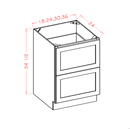 Slim Mocha - Drawer Base - 2 Drawer - 24"W x 34-1/2"H x 24"D