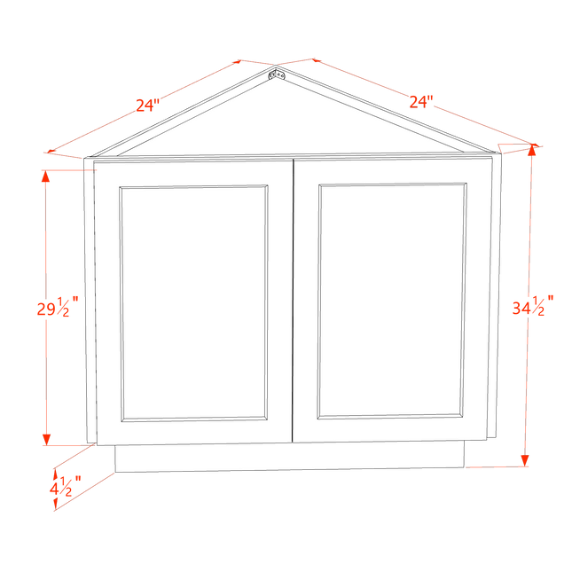 Ebony Shaker - Base End Corner - Angle End w/ 2 Full Height Door - 24"W x 34-1/2"H x 24"D