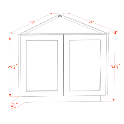 Ivory White - Base End Corner - Angle End w/ 2 Full Height Door - 24"W x 34-1/2"H x 24"D