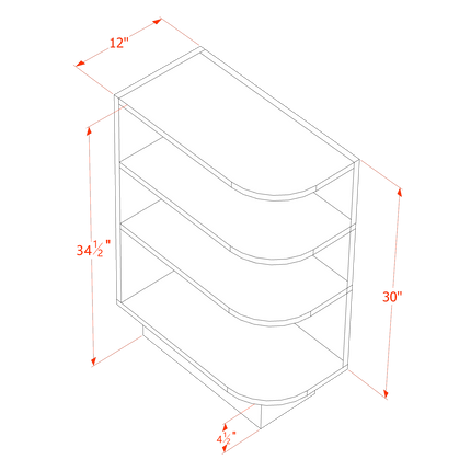 White Shaker - Base End Shelf- End Shelf w/ 4 Shelf (Left Open) - 12"W x 34-1/2"H x 24"D