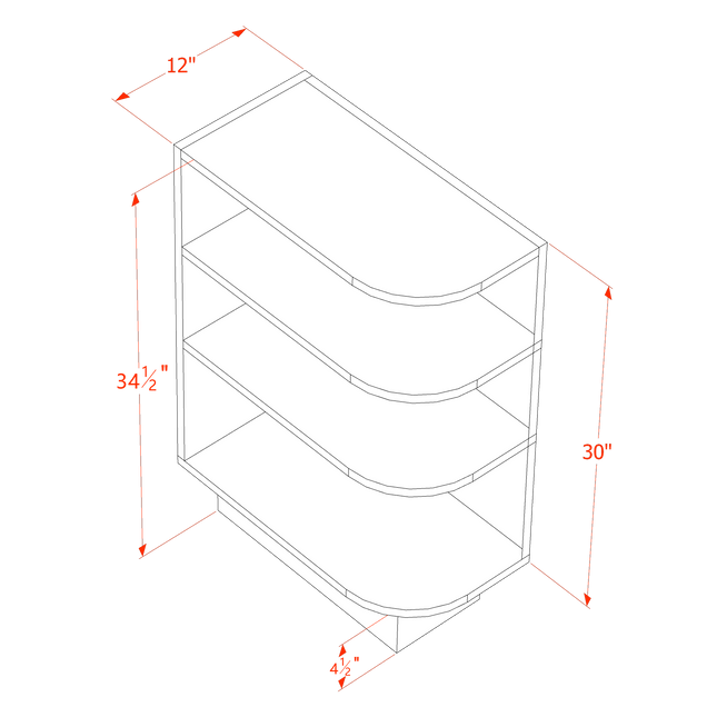 White Shaker - Base End Shelf- End Shelf w/ 4 Shelf (Left Open) - 12"W x 34-1/2"H x 24"D