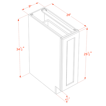 Slim White - Pull Out Base - Spice Rack w/ Drawer - 09"W x 34-1/2"H x 24"D