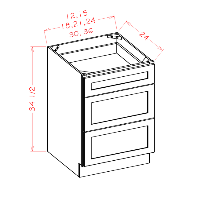 Ivory White - Drawer Base - 3 Drawer - 12"W x 34-1/2"H x 24"D