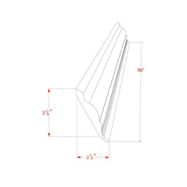 White Shaker - Crown Molding - 96"W x 2-5/8"H x 2-3/8"D