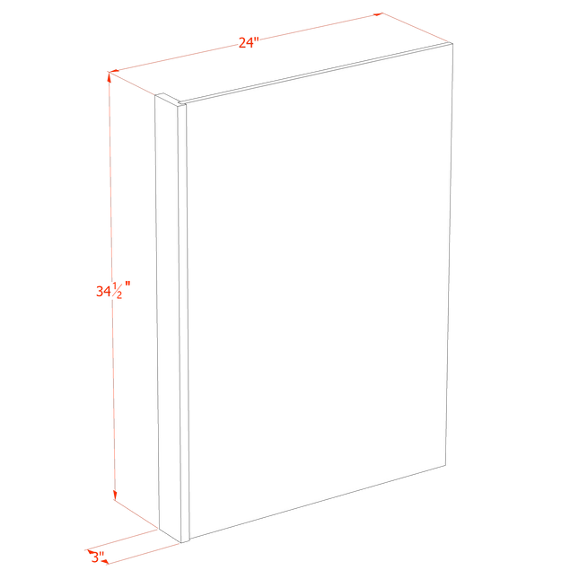 Ebony Shaker - Dishwasher Return Panel w/ 3" Filler - 24"W x 24-1/2"H x 1/2"D