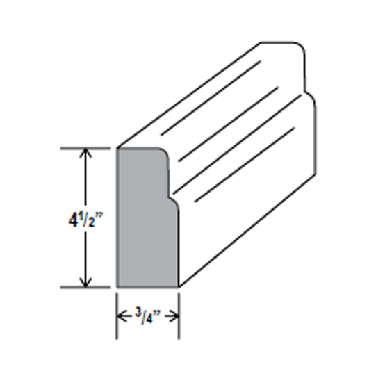 White Shaker - Baseboard Molding - 96"W x 5-1/2"H x 3/4"D