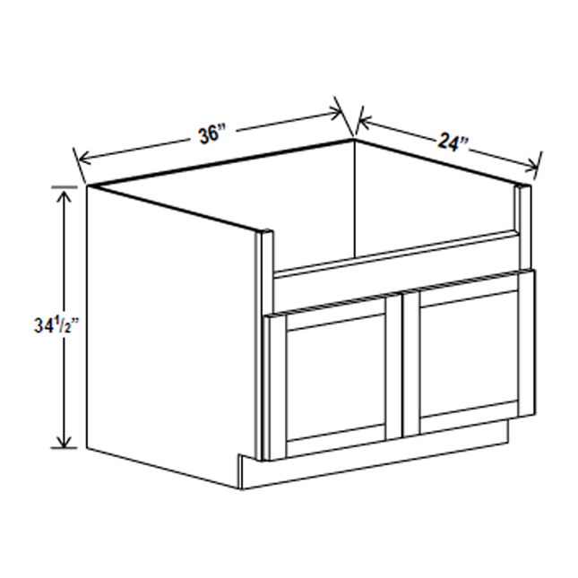 Ash Shaker - Sink Base - Farmhouse w/ 2 Door - 36"W x 34-1/2"H x 24"D