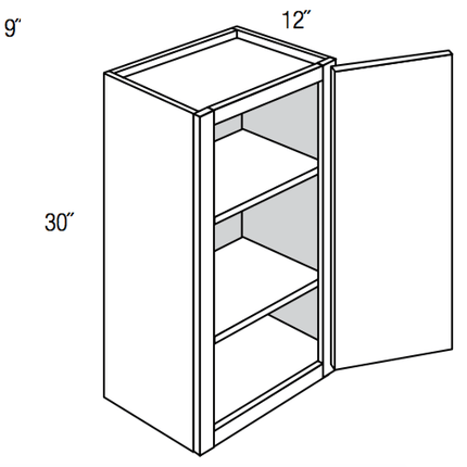 Ebony Shaker - Standard Wall - 1 Door & 2 Shelf - 09"W x 30"H x 12"D