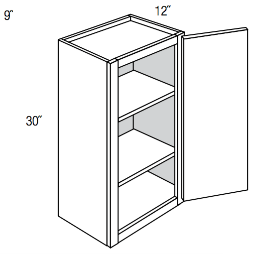 Light Grey Shaker - Standard Wall - 1 Door & 2 Shelf - 12"W x 30"H x 12"D