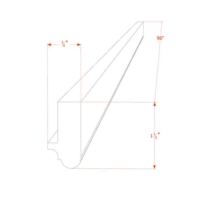 Light Grey Shaker - Light Rail Molding - 96"W x 1-1/2"H x 3/4"D