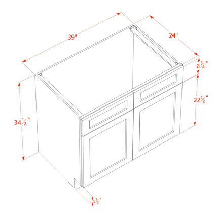 Grey Shaker - Sink Base - 2 Door & 2 False Drawer - 39"W x 34-1/2"H x 24"D