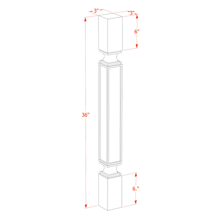 Ash Shaker - Square Roman Pillar - 03"W x 36"H x 03"D