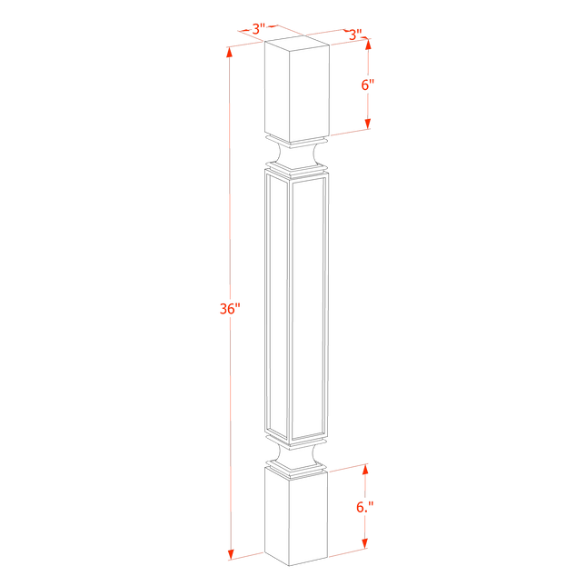 Ash Shaker - Square Roman Pillar - 03"W x 36"H x 03"D