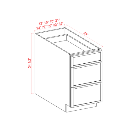 Light Grey Shaker - Drawer Base - 3 Drawer - 12"W x 34-1/2"H x 24"D