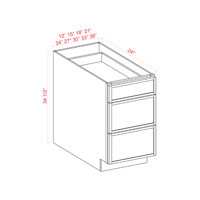 Grey Shaker - Drawer Base - 3 Drawer - 12"W x 34-1/2"H x 24"D