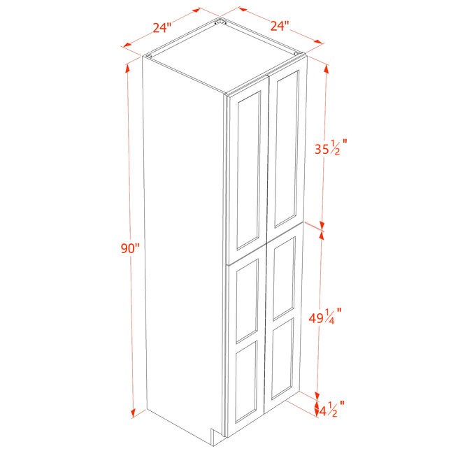 Ash Shaker - Tall - Shelf Pantry w/ 4 Door & 5 Shelf - 24"W x 90"H x 24"D