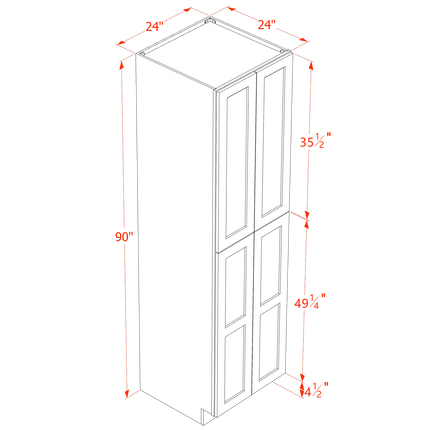 Slim White - Tall - Shelf Pantry w/ 4 Door & 5 Shelf - 24"W x 90"H x 24"D