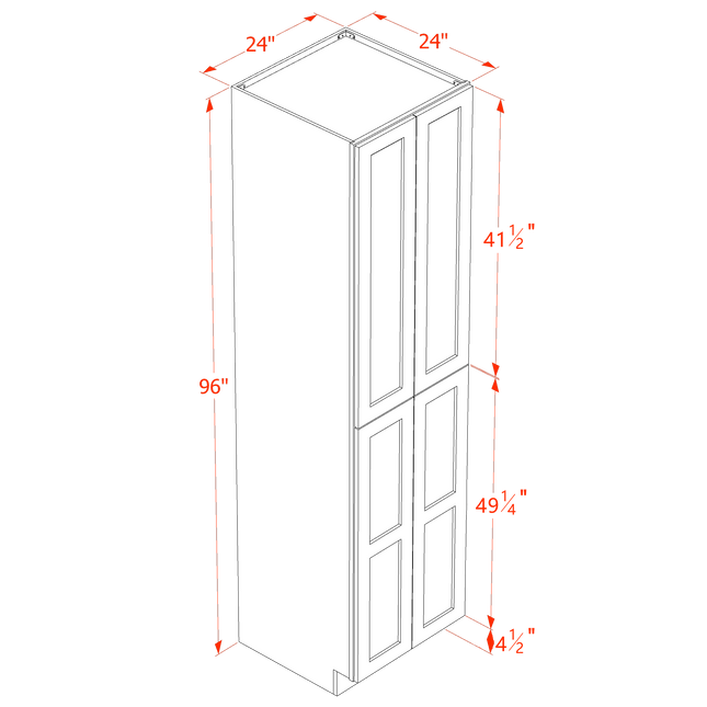 Grey Shaker - Tall - Shelf Pantry w/ 4 Door & 5 Shelf - 24"W x 96"H x 24"D