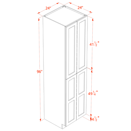 Ash Shaker - Tall - Shelf Pantry w/ 4 Door & 5 Shelf - 24"W x 96"H x 24"D