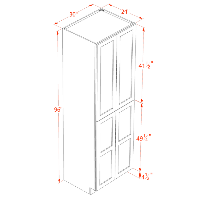 Ash Shaker - Tall - Shelf Pantry w/ 4 Door & 5 Shelf - 30"W x 96"H x 24"D