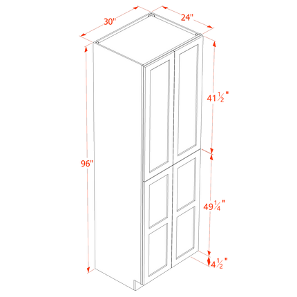 Slim White - Tall - Shelf Pantry w/ 4 Door & 5 Shelf - 30"W x 96"H x 24"D