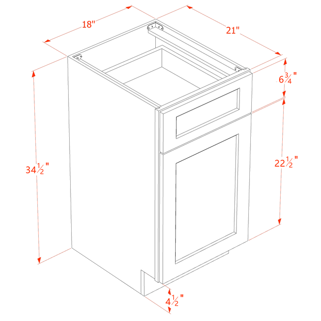 White Shaker - Vanity Base - 1 Door & 1 Drawer - 18"W x 34-1/2"H x 21"D