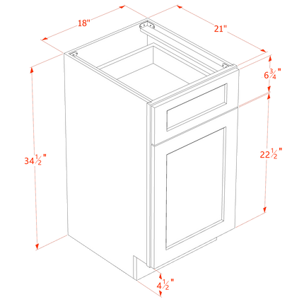 Slim White - Vanity Base - 1 Door & 1 Drawer - 18"W x 34-1/2"H x 21"D