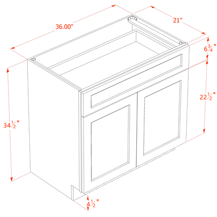 Slim White - Vanity Base - 2 Door & 1 Drawer - 36"W x 34-1/2"H x 21"D