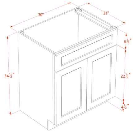 Ash Shaker - Vanity Sink Base - 2 Door & 1 False Drawer - 30"W x 34-1/2"H x 21"D