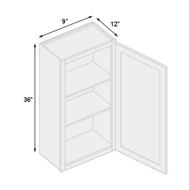 Ebony Shaker - Standard Wall - 1 Door & 2 Shelf - 21"W x 36"H x 12"D