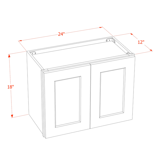 Light Grey Shaker - Standard Wall - 2 Door - 24"W x 18"H x 12"D