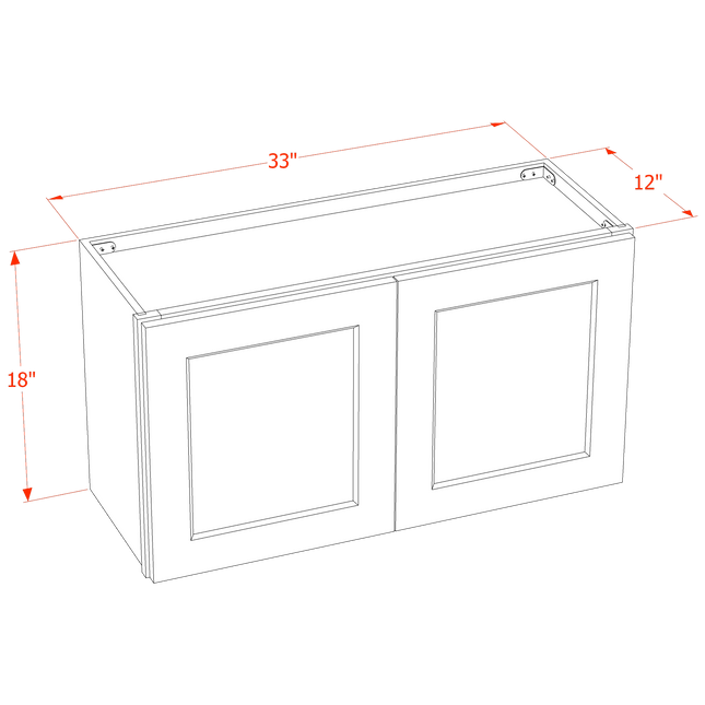 White Shaker - Standard Wall - 2 Door - 33"W x 18"H x 12"D