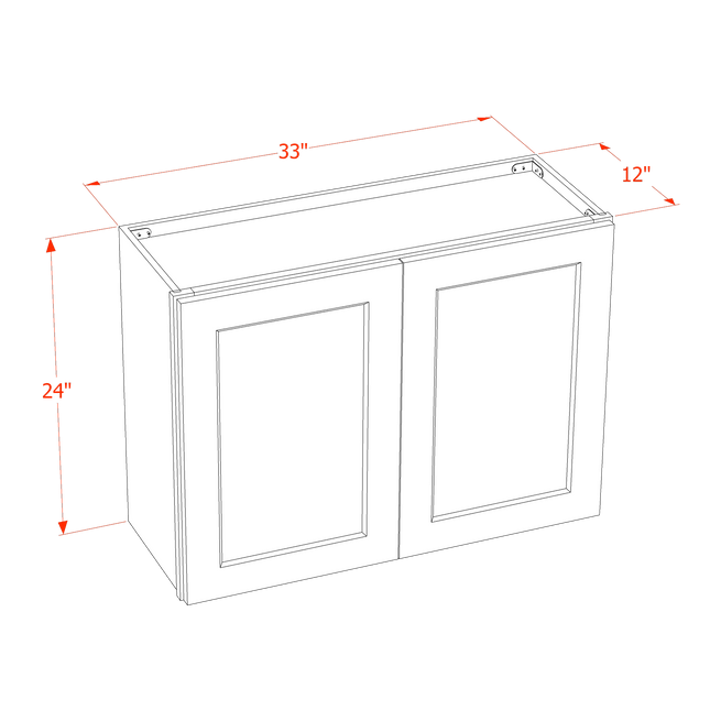 Grey Shaker - Standard Wall - 2 Door & 1 Shelf - 33"W x 24"H x 12"D