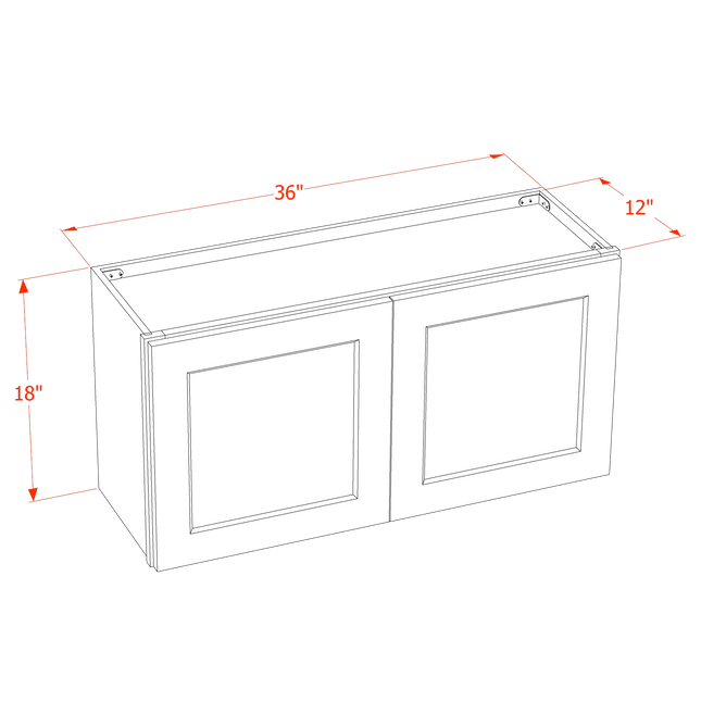 White Shaker - Standard Wall - 2 Door - 36"W x 18"H x 12"D