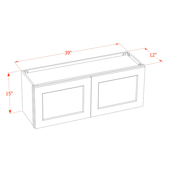 White Shaker - Standard Wall - 2 Door - 39"W x 15"H x 12"D