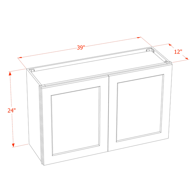 Grey Shaker - Standard Wall - 2 Door & 1 Shelf - 39"W x 24"H x 12"D