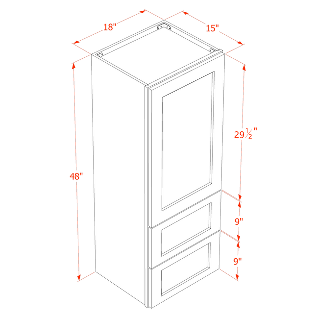 Ivory White - Drawer Wall - 1 Door & 2 Drawer - 18"W x 48"H x 15"D